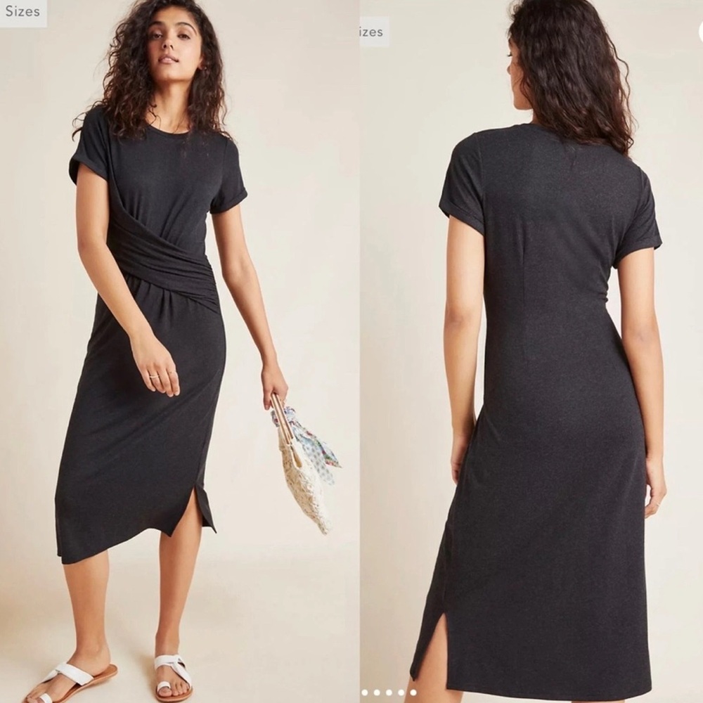 Anthropologie Globetrotter Tee Dress Stretch Charcoal Gray‎ Size XS Wrap Draped
